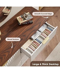 gaomon White Modern Fluted Drawer Dresser, Curved Profile with Gold Handles for Bedroom