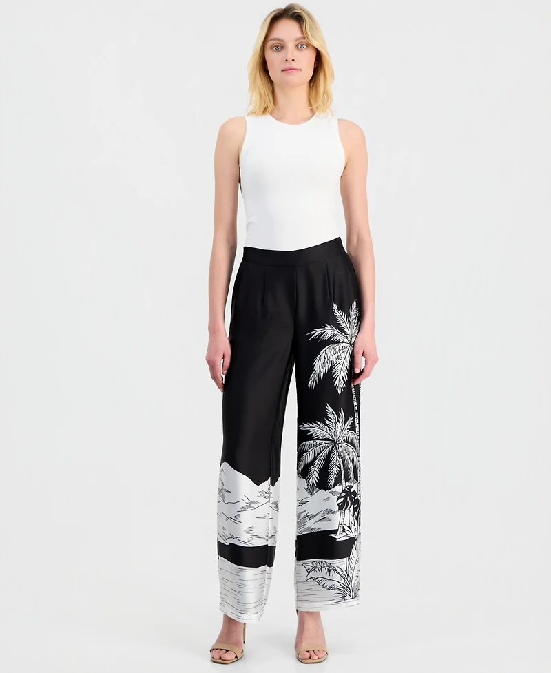 T Tahari Women's Placed Print High-Rise Pants