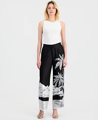 T Tahari Women's Placed Print High-Rise Pants