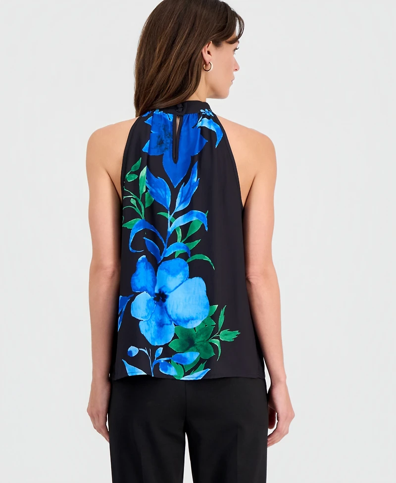 T Tahari Women's Placed-Print Sleeveless Halter Top