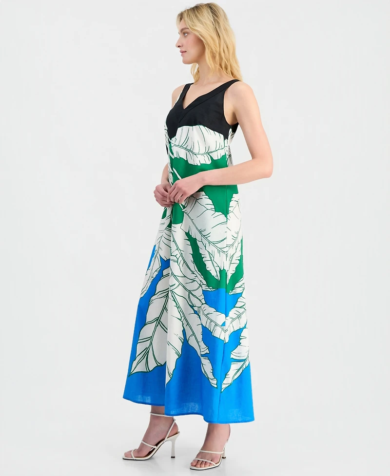 T Tahari Women's Sleeveless Double V-Neck A-Line Maxi Dress