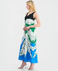 T Tahari Women's Sleeveless Double V-Neck A-Line Maxi Dress