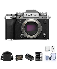 Fujifilm X-T5 Mirrorless Camera, Silver Bundle with 128GB Sd Card, Shoulder Bag, Extra Battery, Charger, Screen Protector, Cleaning Kit