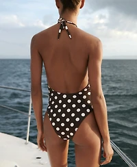 Mango Women's Halter Polka Dot Swimsuit