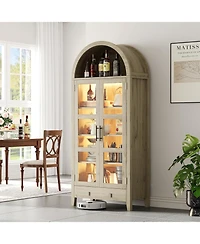 gaomon Tall Arched Kitchen Pantry Cabinet, Modern Farmhouse Kitchen Storage Cabinets with Led Lights, Arched Cabinet with Open & Adjustable Shelves