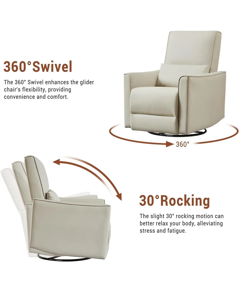 gaomon Ergonomic Swivel Rocking Recliner, Manual Pu Leather Glider, High Back, Padded Armrests, Sofa for Living Room