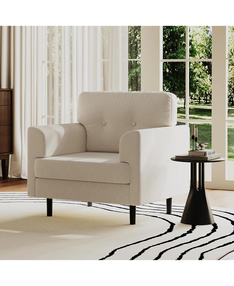 gaomon Ergonomic Linen Accent Chair, Wide Armrests, 38" Upholstered Reading Chair, High-Density Cushion