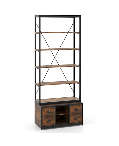 Slickblue 8 Tier Storage Bookshelf with Fabric Drawers and Metal Frame