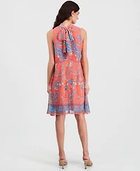 Robbie Bee Women's Printed Mock Neck Sleeveless Shift Dress