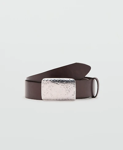 Mango Women's Engraved Buckle Leather Belt