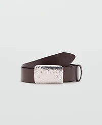 Mango Women's Engraved Buckle Leather Belt