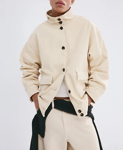 Mango Women's Stand-Up Collar Denim Parka