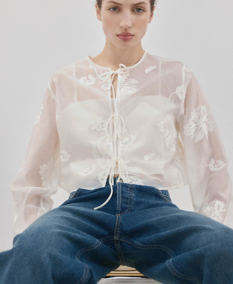 Mango Women's Floral Embroidery Lyocell Blouse