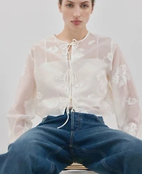 Mango Women's Floral Embroidery Lyocell Blouse