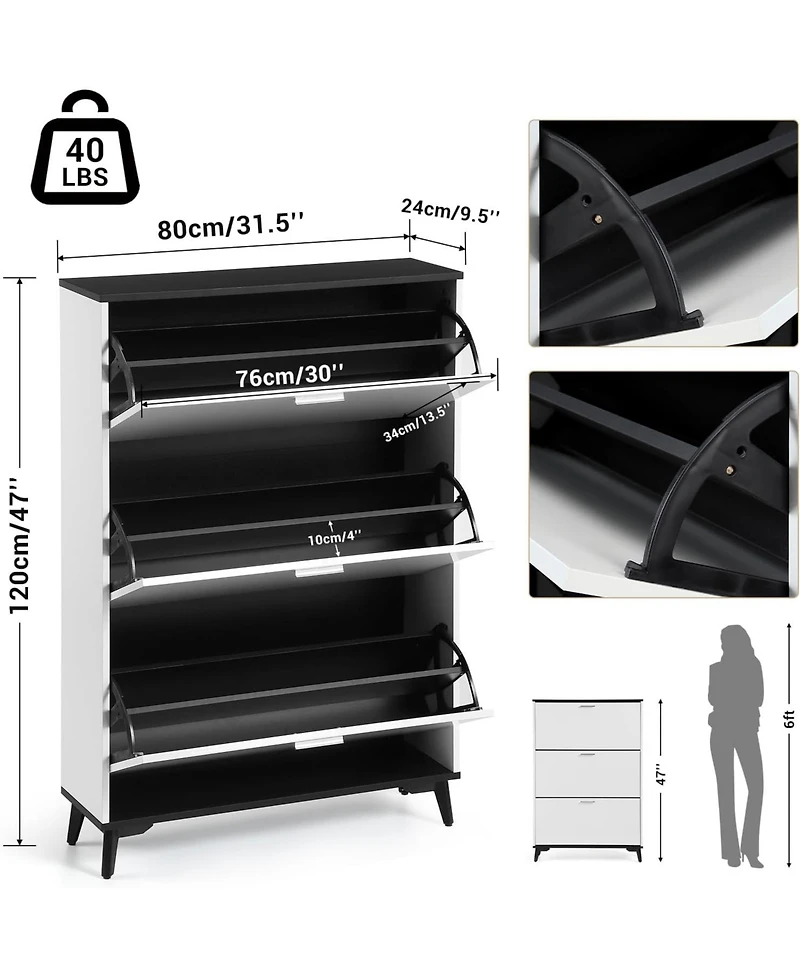 gaomon Narrow Rattan-Style Shoe Cabinet Flip Drawers and Adjustable Shelf