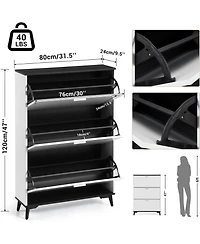 gaomon Narrow Rattan-Style Shoe Cabinet Flip Drawers and Adjustable Shelf