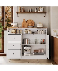 gaomon 47 Farmhouse Sideboard Buffet Cabinet with Storage, Antique White Storage 2 Barn Doors and 3 Drawers, Coffee Bar Station Table