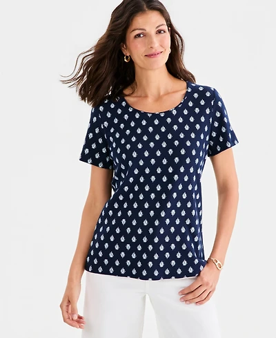 Style & Co Women's Printed Short-Sleeve Scoop-Neck Top, Macy's Exclusive
