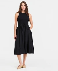 On 34th Women's Curved-Waist Mixed-Media Midi Dress, Macy's Exclusive
