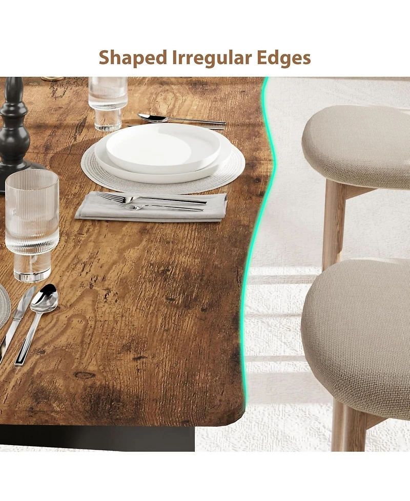 gaomon Minimalist Dining Table for 6-8, Rectangular Wave Edge, 15mm Mdf & Metal Frame, Waterproof, Scratch-Resistant