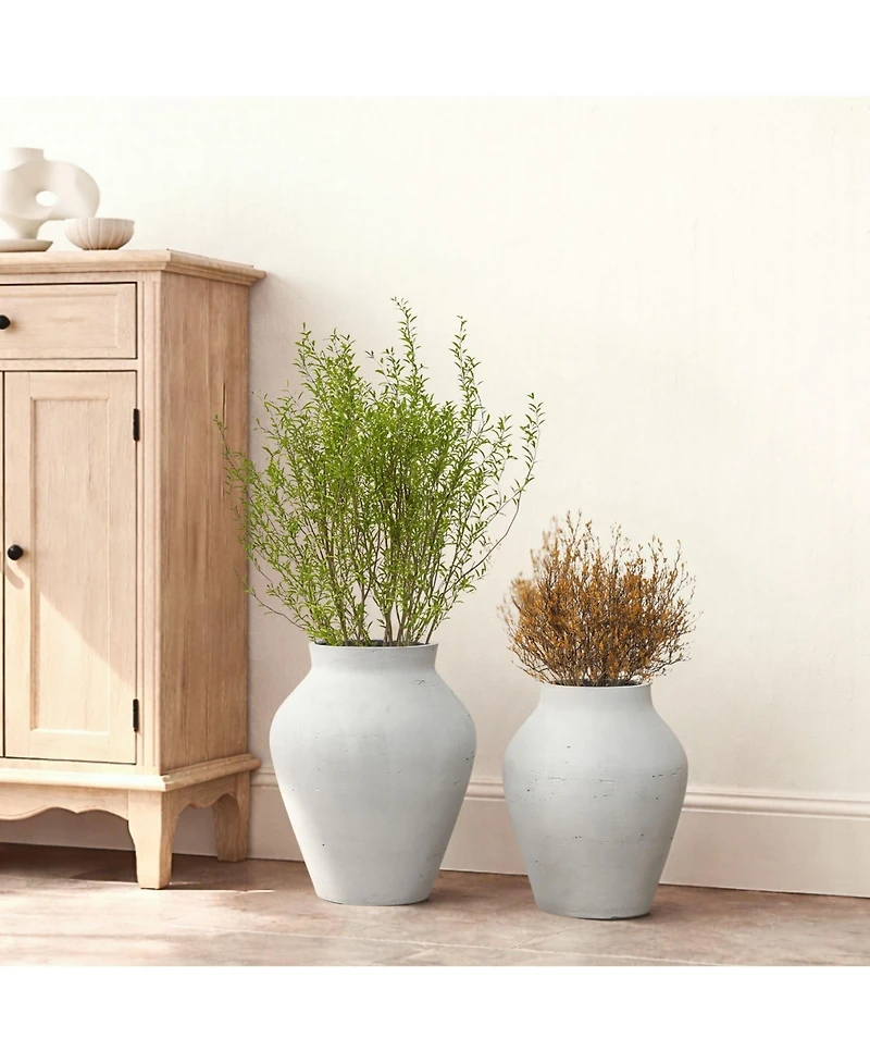 LuxenHome Antique White Cement Vase, 15.75" Tall, Decorative Accent for Floor and Tabletops