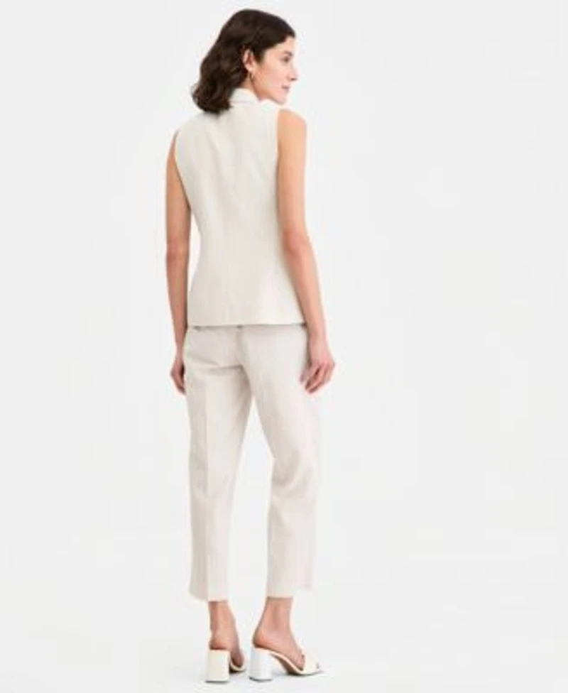 Jones New York Womens Sleeveless Button Front Lapel Vest Mid Rise Cropped Pants