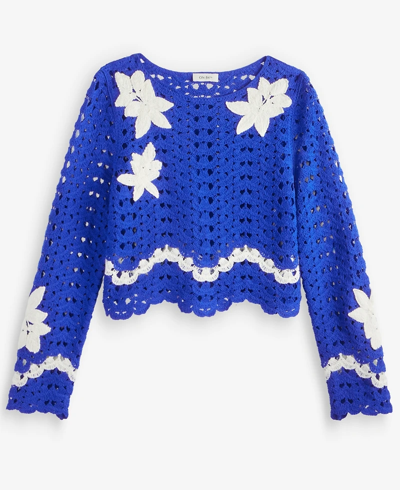 On 34th Women's 3D Flower Crochet Sweater, Macy's Exclusive