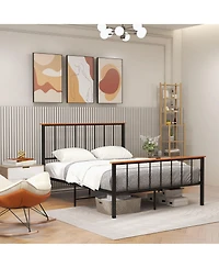 Gymax Metal Platform Bed Frame Mattress Foundation with Headboard Industrial