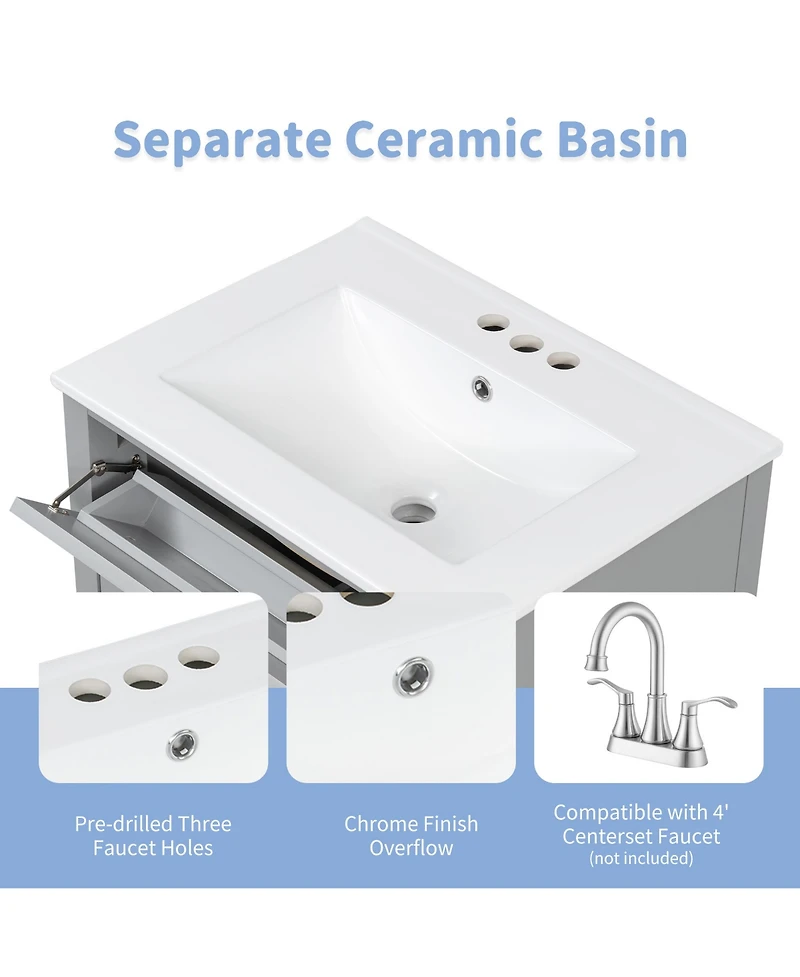 Casainc Modern Bathroom Vanity with Sink 3 Drawers Adjustable Shelf Cabinet