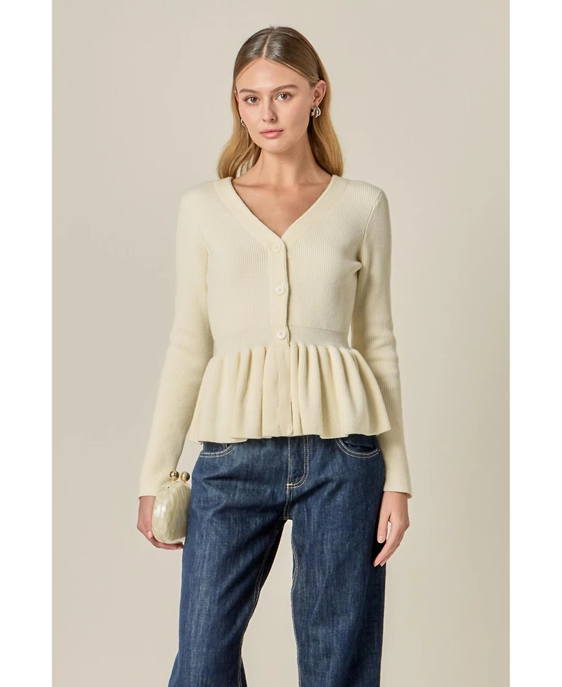 English Factory Women's Peplum Knit Long Sleeve Vest