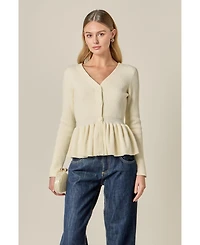 English Factory Women's Peplum Knit Long Sleeve Vest