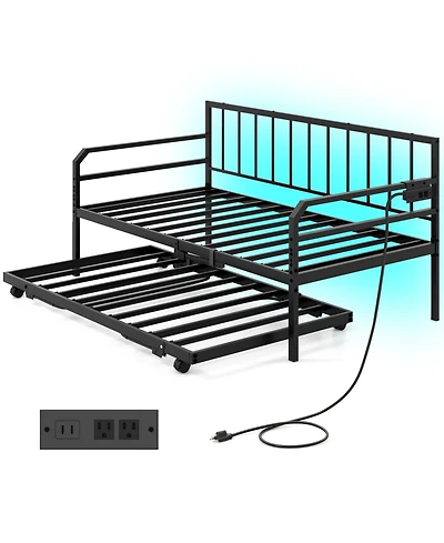 Sugift Adjustable Metal Daybed with Charging Station and Led Light