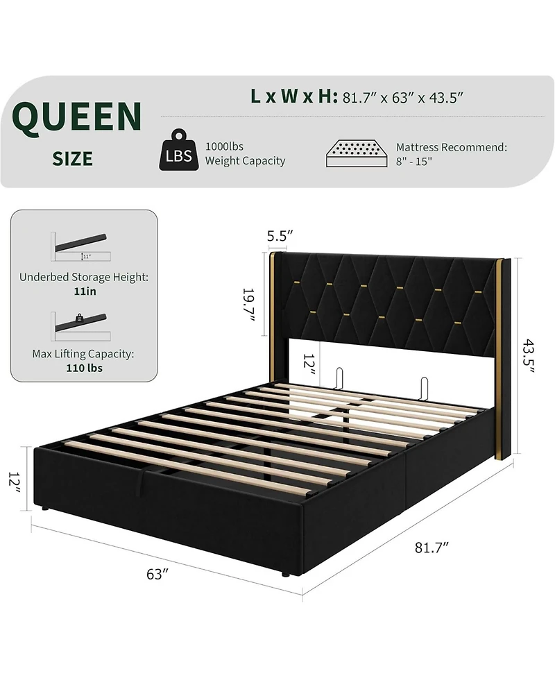 gaomon Lift Up Storage Bed Frame with Wingback Headboard