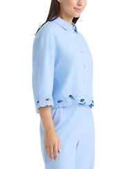 Ellen Tracy Women's Embroidered Button Front Shirt