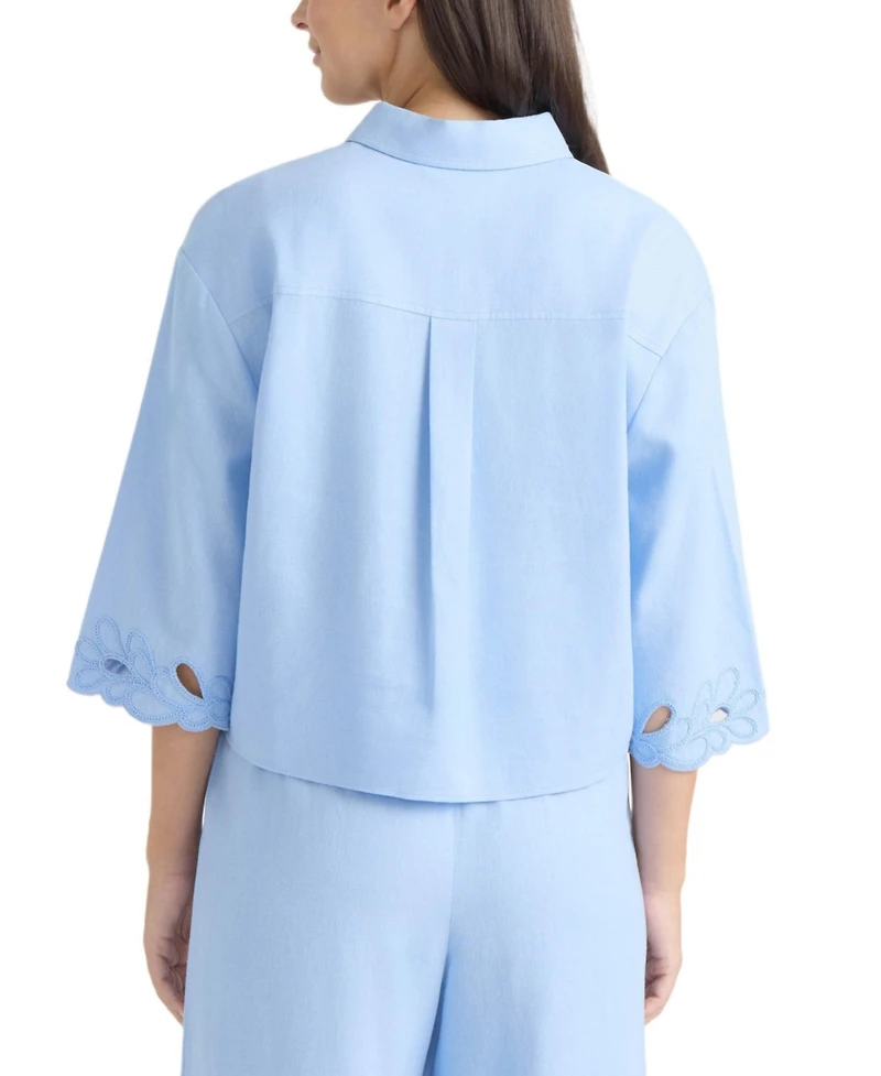 Ellen Tracy Women's Embroidered Button Front Shirt