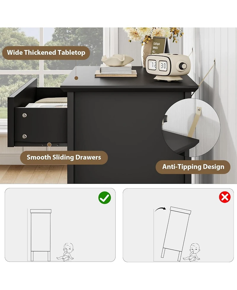 gaomon Large 3 Drawer Dresser, Fluted Wood Drawers for Bedroom, Modern Painted 30-Inch-Wide Nightstand Living Room, Hallway.