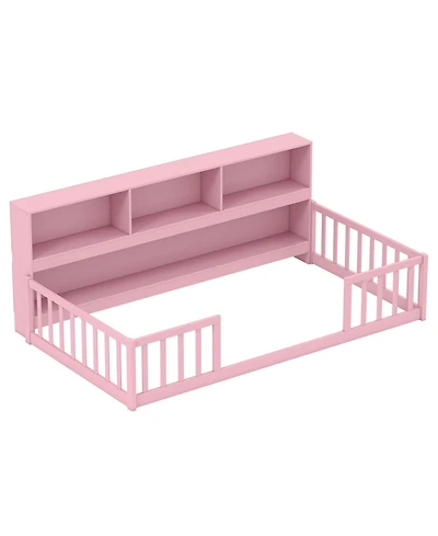 Slickblue Twin Montessori Floor Bed with Bookcase Storage