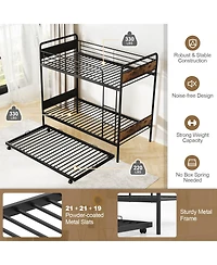 Sugift Twin Over Twin Metal Bunk Bed with Trundle, Ladder & Full Length Guardrails