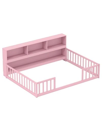 Slickblue Full Kids Floor Bed with Integrated Book Storage