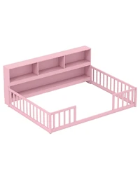 Slickblue Full Kids Floor Bed with Integrated Book Storage