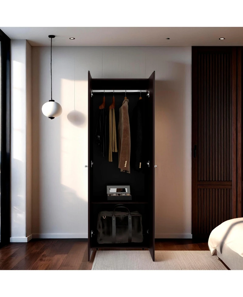 flynama Armoire with 2 Doors 2 Shelves in Wengue Bedroom Storage Cabinet