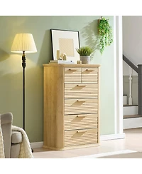 flynama Modern 6 Drawer Dresser 45 Tall with Curved Profile Wood Fluted Chest for Bedroom Living Room Entryway