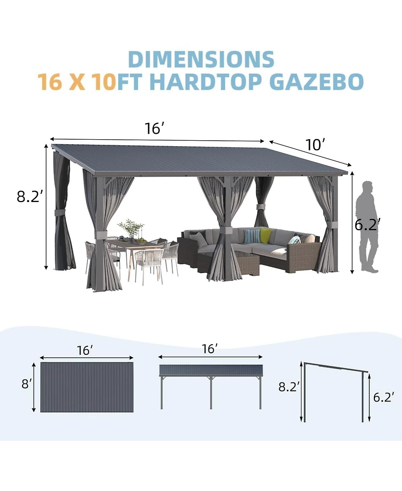 Aecojoy Outdoor Hardtop Metal Gazebo with Curtain and Netting