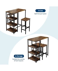 gaomon Counter Height Dining Table Set with Storage & 2 Bar Stools, 3-Piece Wooden Kitchen Table for Small Spaces