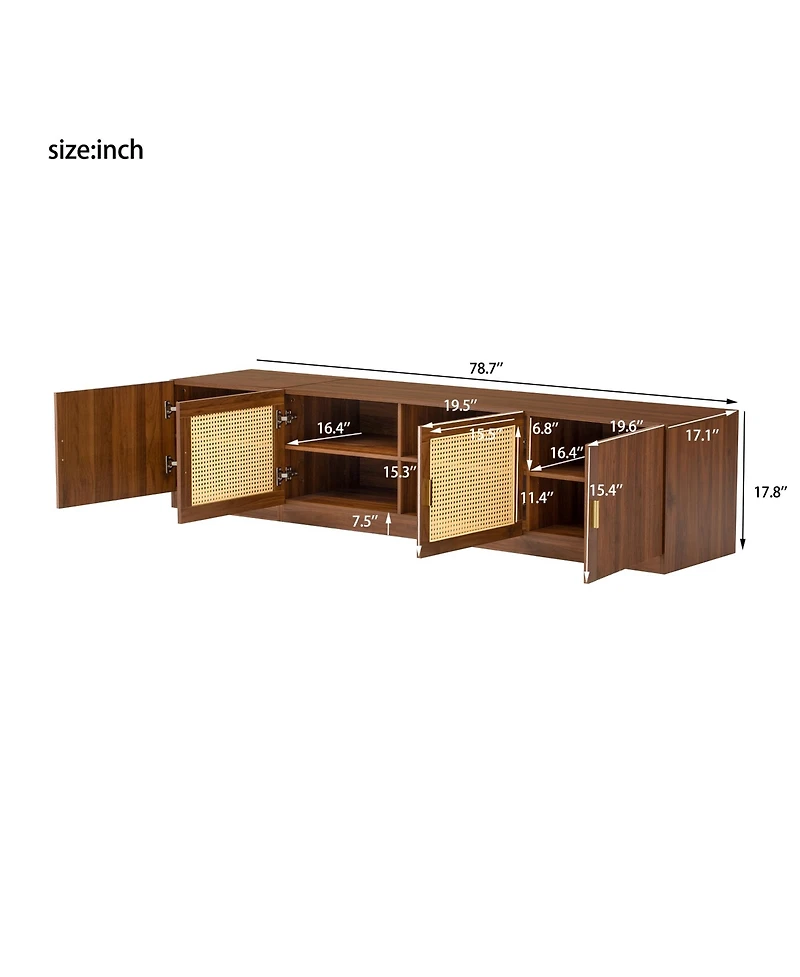 sumyeg 78" Cabinet Tv Stand with Rattan Door Media Console