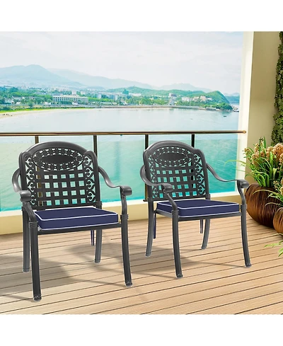 Clihome Cast Aluminum Patio Chairs Set of 2 Dining Chairs with Random Color Cushions