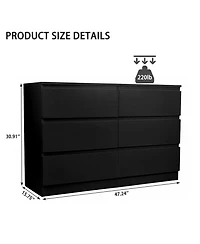 Rainsken 6 Drawer Dresser for Bedroom, Wood Storage Cabinet with Concealed Handles and Deep Drawers, Modern Chest of Drawers for Living Room