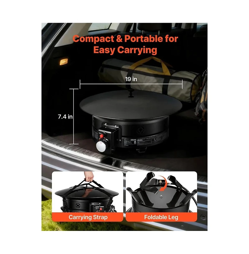 Slickblue 19 Inch Propane Fire Pit 53000 Btu with Grill Grate