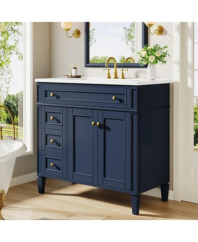 Tribesigns Modern Bathroom Vanity with Sink, Freestanding Vanity Cabinet with 3 Drawers, Storage Cabinet & Ceramic Undermount Basin