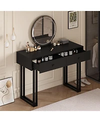 gaomon Modern Vanity Desk with Led Mirror & Lights - 2-Drawer Makeup for Bedroom